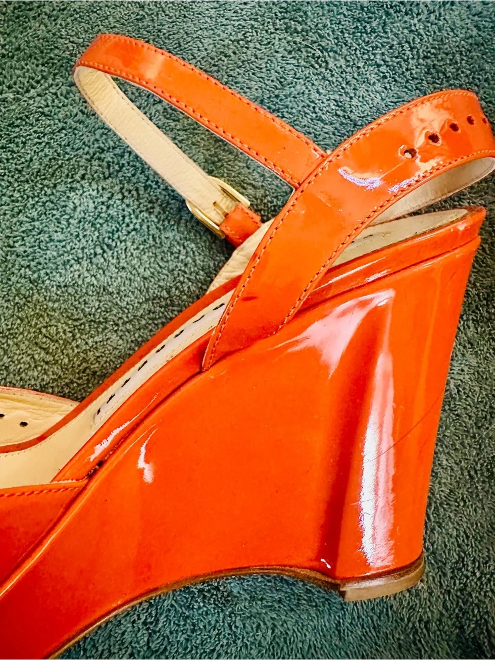Fratelli Rossetti Orange Patent Leather Wedge Sandals 38.5